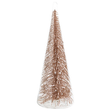 8" Tall Clear Glass Christmas Tree, Small Tabletop Decoration, Champagne Glitter