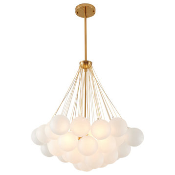 31.5" Gold Metal Chandelier With Frosted Glass Shades