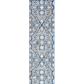 Selena Traditional Geometric Dark Blue Runner Rug, 2'x10'