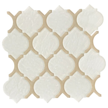 6x6-1/4 Arabesque Textured White Center and Latte Frame Tile