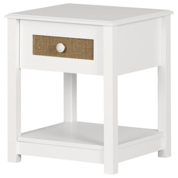 Balka End Table, White and Faux Printed Rattan