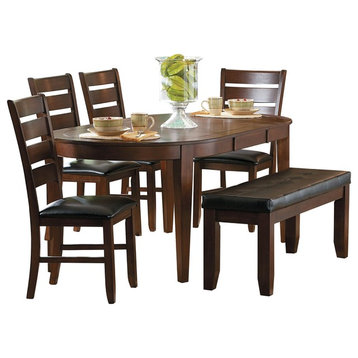 6-Piece Abrell Dining Set 72" Oval Table, 4 Chair, Bench, Dark Brown