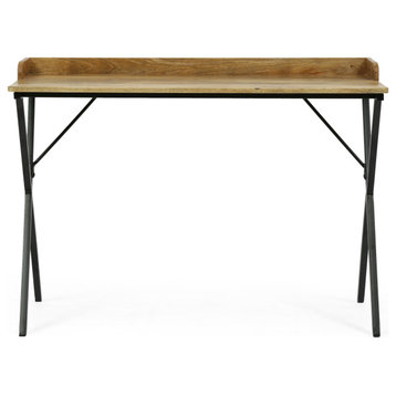 Bellbrook Modern Industrial Handmade Mango Wood Tray Top Console Table, Natural