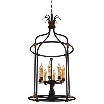 Delphine Large Caged Candle Chandelier, Aged Black