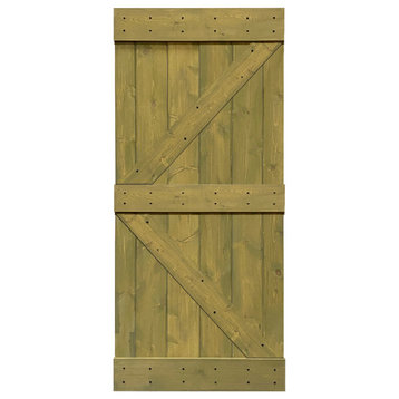 Stained Solid Pine Wood Sliding Barn Door, Jungle Green, 42"x84", K Series