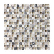 Bliss Cappuccino Stone and Glass Square Mosaic Tile, 12"x12"