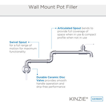 Kinzie Wall Mount Pot Filler Chrome, Chrome