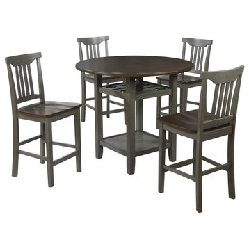 Berkley 5pc Set- Table Chairs in Slate Gray with Wood Stain Finish