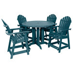 Sequioa - Sequoia 5-Piece Muskoka Adirondack Dining Set, Pub Height, Nantucket Blue - Our unique, proprietary synthetic wood has been used extensively in world-famous, high-traffic environments since 2003.  A favorite wood-alternative for engineers at major theme parks, its realism and natural beauty means that it has seen use in projects ranging from custom furniture to fencing, flooring, wall covering and trash receptacles.