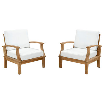 Marina Outdoor Premium Grade A Teak Wood Armchairs, Set of 2, Natural White