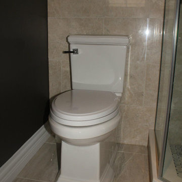 Small Ensuite Bathroom from Original builders pinks and whites to DECADENCE