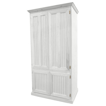 Double Wide Coastal Kitchen Pantry Cabinet, Soft White