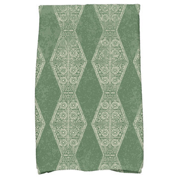 Pyramid Stripe Geometric Print Kitchen Towel, Green
