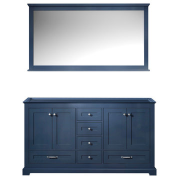 Dukes 60" Navy Blue Double Vanity, no Top and 58" Mirror