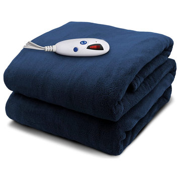 Pure Warmth Microplush Electric Heated Warming Throw Blanket Navy Blue