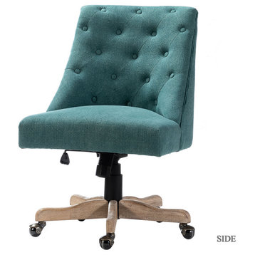 Swivel Task Chair With Tufted Back, Teal
