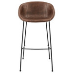 Euro Style - Zach Stools, Set of 2, Brown Leatherette, Bar Height - Zach Bar Stool with Brown Leatherette and Matte Black Powder Coated Steel Frame and Legs - Set of 2