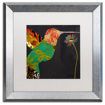 Color Bakery 'Hummingbird Brocade IV' Art, Silver Frame, White Matte, 16"x16"