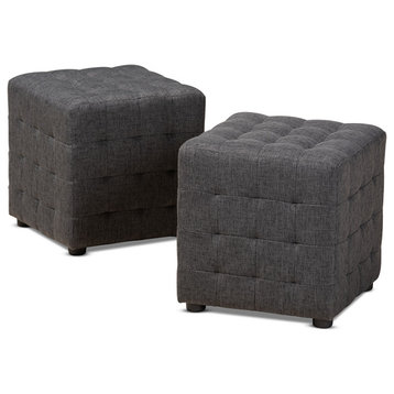 Elladio Dark Gray Fabric Upholstered Tufted Cube Ottoman, Set of 2