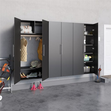 Pemberly Row Transitional 3 Piece 108" Wooden Garage Storage Cabinet in Black