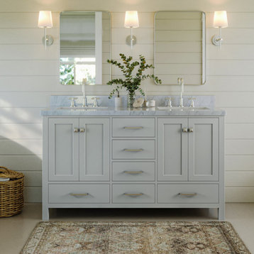 ARIEL Cambridge 61" Double Rectangle Sink Bathroom Vanity Grey With Marble Top