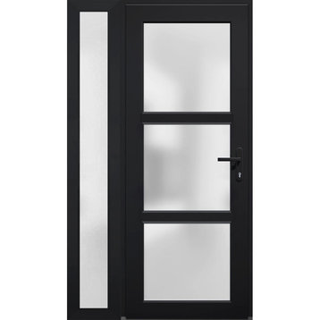 Front Exterior Prehung Door Frosted Glass / Manux 8552 Black / 52 x 80" Left In