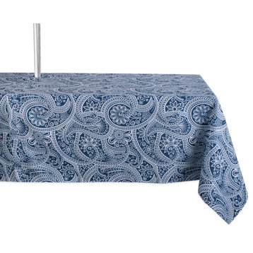 Blue Paisley Print Outdoor Tablecloth With Zipper 60X120