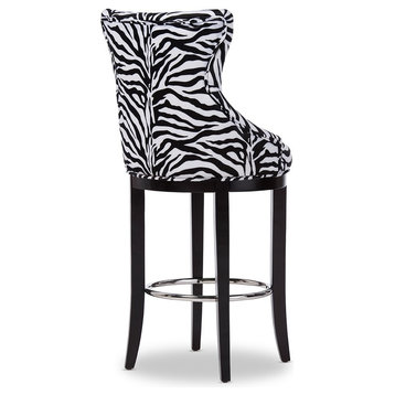 Patterned Fabric Upholstered Bar Stool With Metal Footrest