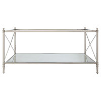 Crossley Large Glass Coffee Table With Mirror Glass Shelf