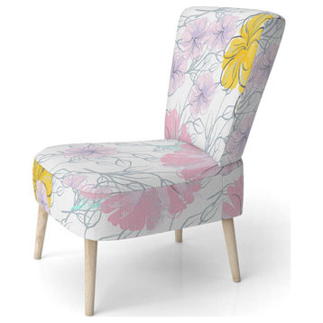 Pink and Yellow Flowers Chair, Side Chair