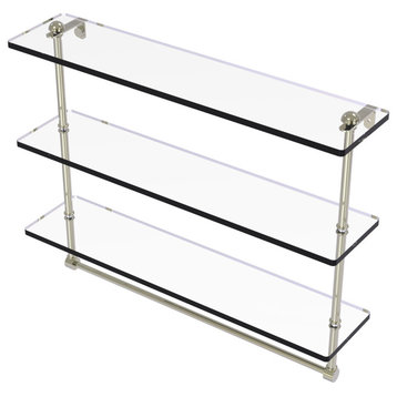 16" Triple Tiered Glass Shelf with Towel Bar, Polished Nickel