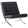 Barcelona Style Accent Chair, Chrome X Base, Bonded Leather, Black