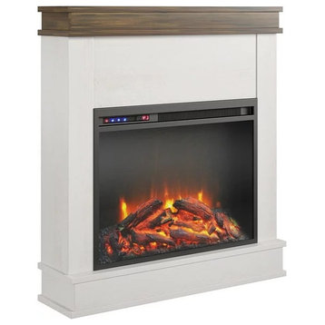 Farmhouse Fireplace, Sturdy Wooden Frame With Touch Control Panel, Ivory Oak