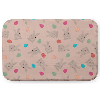 34" x 21" Bunnies and Eggs Bathmat, Sunwashed Red