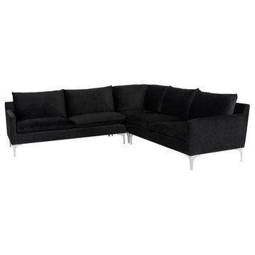 Nuevo Furniture Anders 3pc Sectional Sofa in Black/Silver