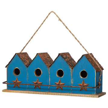 Blue Distressed Solid Wood Birdhouse