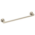 Moen - Moen Doux 18" Towel Bar, Brushed Nickel - A graceful arc and unique, soft-stream water flow, make Doux the perfect addition to any bathroom interior as it redefines modern in the language of great design. The D-shaped spout was carefully crafted to present the water in a flat, thin silky ribbon to continue the clean lines of the faucets smooth, wide form.