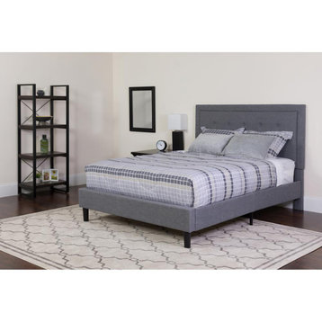 Roxbury Queen Size Tufted Upholstered Platform Bed in Light Gray Fabric with...