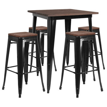 Flash Furniture 31.5" Square Black Bar Table Set, 4 Stools - CH-WD-TBCH-20-GG