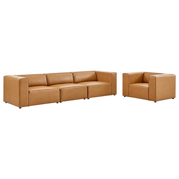 Mingle Vegan Leather Sofa and Armchair Set, Tan