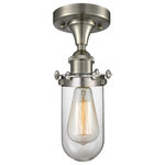 Innovations Lighting - Kingsbury 1-Light LED Flush Mount, Brushed Satin Nickel, Glass: Clear - The Austere makes quite an impact. Its industrial vintage look transports you back in time while still offering a crisp contemporary feel. This sultry collection has a 180 degree adjustable swivel that allows for more depth of lighting when needed.