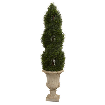 5' Double Pond Cypress Artificial Spiral Topiary, UV Resistant, Indoor/Outdoor