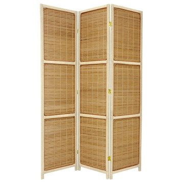 6' Tall Woven Accent Room Divider, 3 Panel, Cream
