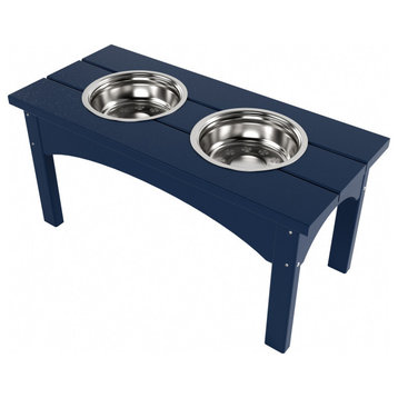 WestinTrends Elevated Modern Pet Stand Feeder for Cats & Dogs, Stainless Bowls, Navy Blue
