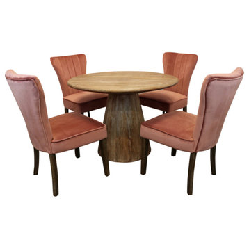 Jaden 5-Piece Dining Set With 42" Dining Table and 4 Blush Velvet Chairs
