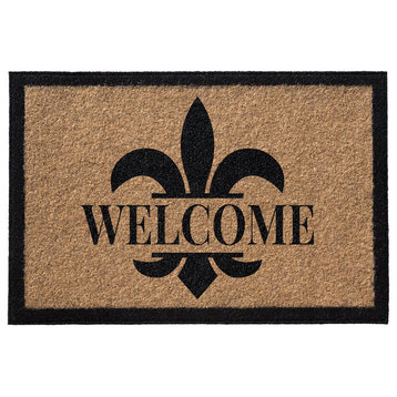 Fluer De Lis Welcome' Infinity Custom Doormat, Natural, 3'x6'