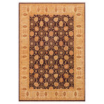 Bareens Designer Rugs - Bohemien Ziegler Bonnie Aubergine Beige Hand-Knotted Wool Rug - 9'0'' x 12'0'' - Enhance the ambiance of your home with this magnificent Persian-influenced Turkish hand-knotted rug made by skilled artisans capable of creating the most exceptional vegetable dyes and hand-spun wool. This exquisite handmade rug is a one-of-a-kind Peshawar Kafkaz, otherwise identified as Chobi, Chobi Peshawar, Oushak, or Ziegler rug. These handmade rugs are crafted in Pakistan utilizing superior-quality wool imported from Australia, New Zealand, and Korea in two types of weaves: the Persian weave and the Mori weave. This rug is meticulously crafted by hand using the finest natural vegetable dyes extracted from local plants. The artisans use a blend of hand-spun local and fine merino wool, resulting in a rug with a compelling texture, higher lanolin content, and longer staple. The artisans occasionally incorporate natural or artificial silk into the pile to enhance specific motifs. The finished product is an awe-inspiring execution of flawless design and an understated palette that exudes elegance.