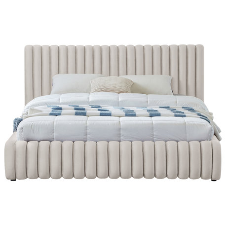 Nico Black Velvet Upholstered Bed, Cream, King