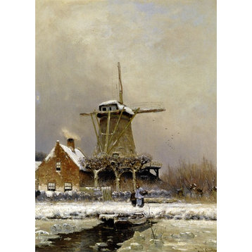 Louis Apol Figures by a Windmill in a Snow Covered Landscape Wall Decal