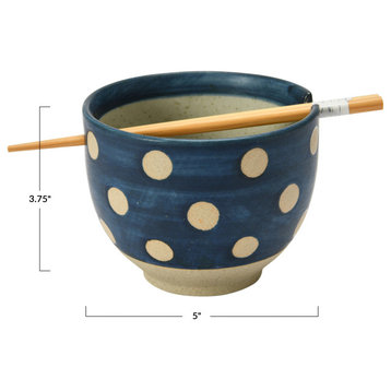 Set of Stoneware Ceramic Bowls with Chopsticks